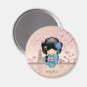 KEIKO KOKESHI人形 – 青い着物芸者ガール マグネット (正面/裏面)