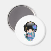 KEIKO KOKESHI人形 – 青い着物芸者ガール マグネット (正面/裏面)