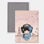 KEIKO KOKESHI人形 – 青い着物芸者ガール マグネット (正面/裏面)