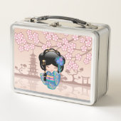 KEIKO KOKESHI人形 – 青い着物芸者ガール メタルランチボックス (正面)