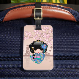 KEIKO KOKESHI人形 – 青い着物芸者ガール ラゲッジタグ