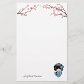 KEIKO KOKESHI人形 – 青い着物芸者ガール 便箋 (正面)