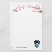 KEIKO KOKESHI人形 – 青い着物芸者ガール 便箋 (正面/裏面)