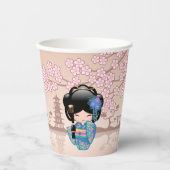 KEIKO KOKESHI人形 – 青い着物芸者ガール 紙コップ (正面)