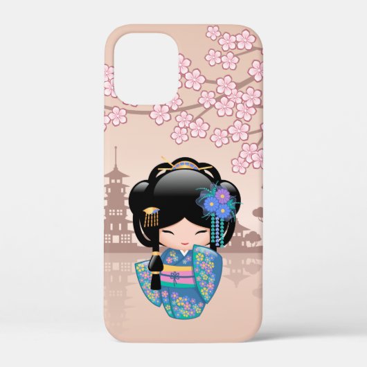 KEIKO KOKESHI人形 – 青い着物芸者ガール Case-Mate iPhoneケース (裏面)