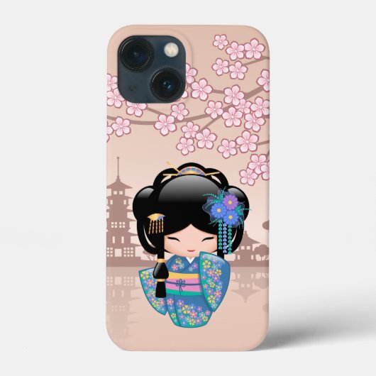 KEIKO KOKESHI人形 – 青い着物芸者ガール Case-Mate iPhoneケース (裏面)