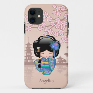 KEIKO KOKESHI人形 – 青い着物芸者ガール iPhone 11 ケース