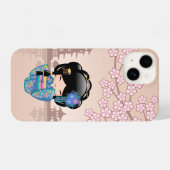 KEIKO KOKESHI人形 – 青い着物芸者ガール iPhoneケース (裏面横)