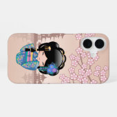 KEIKO KOKESHI人形 – 青い着物芸者ガール iPhone 16ケース (裏面横)