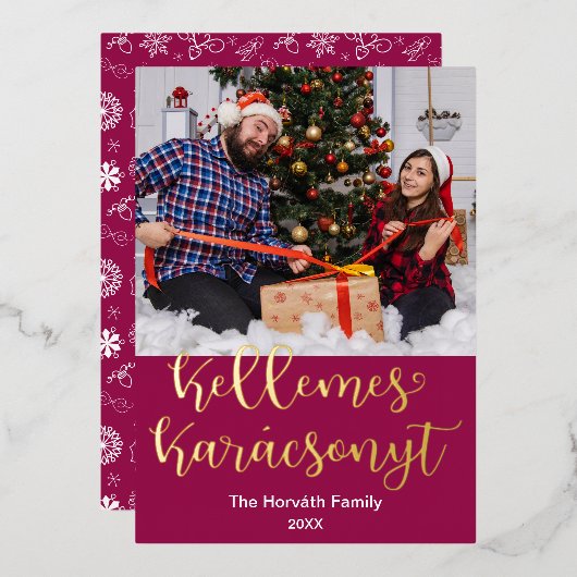 Kellemes Karcsonyt、ハンガリーメリークリスマス 箔シーズンカード (正面/裏面)