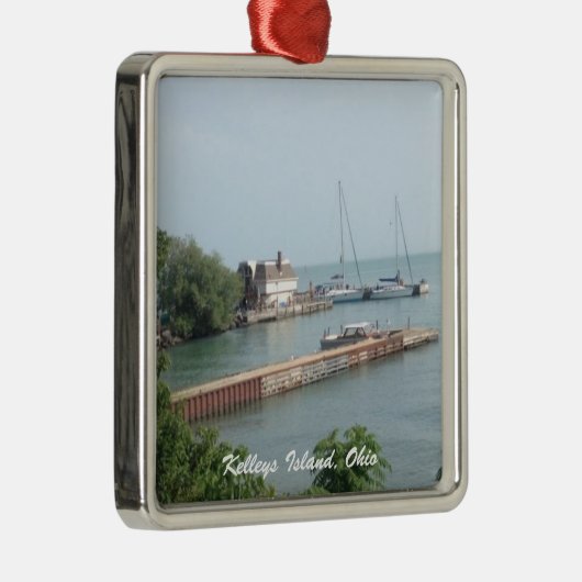 Kelleysの島、オハイオ州のボートの写真のクリスマスのオーナメント メタルオーナメント (右)