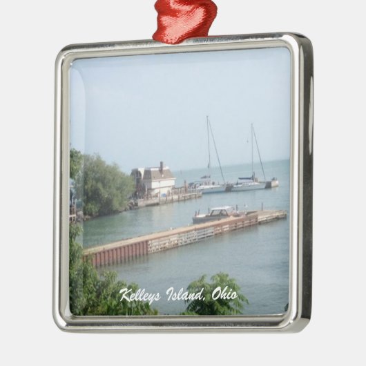 Kelleysの島、オハイオ州のボートの写真のクリスマスのオーナメント メタルオーナメント (左)