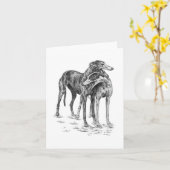 Kelliの白鳥によって引いている2匹のグレイハウンド犬 カード (黄色い花)