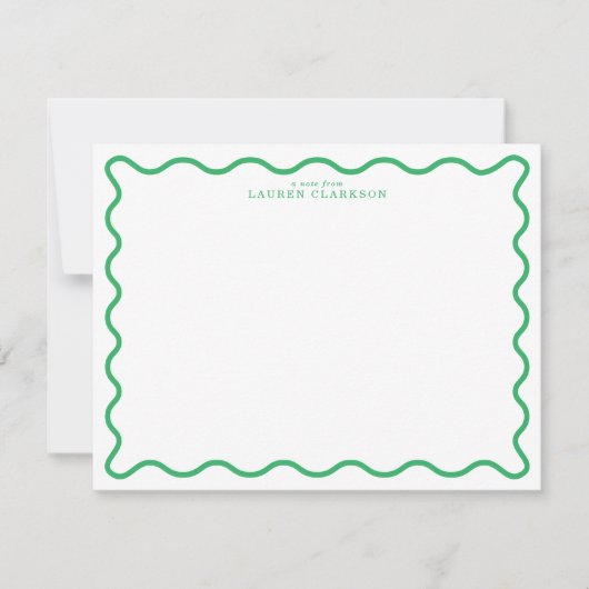 Kelly Green Modern Wavy Border Note Card 招待状 (正面)