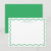 Kelly Green Modern Wavy Border Note Card 招待状 (正面/裏面)