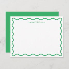 Kelly Green Modern Wavy Border Note Card 招待状