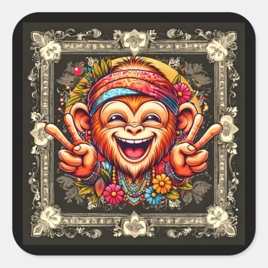 "Kelly the Chill Monkey Sticker" スクエアシール (正面)