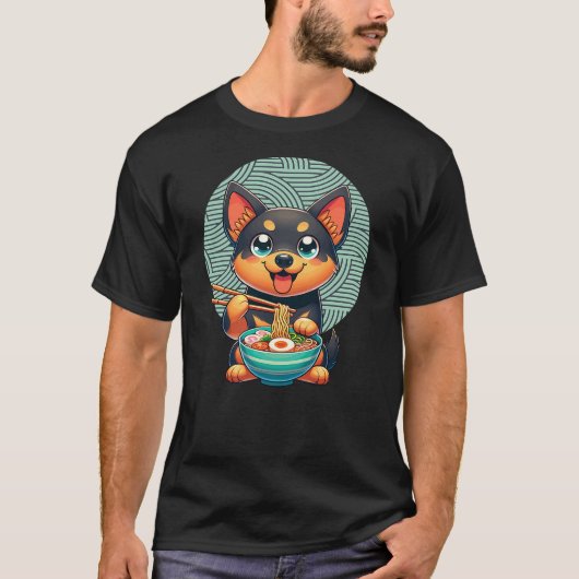 Kelpie Dog Eating Ramen, Australian Kelpie Tシャツ (正面)