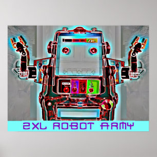 Ken Gage 2-XLロボット陸軍レトロウェーブシュルレアリスアポップ・アートのリズム ポスター