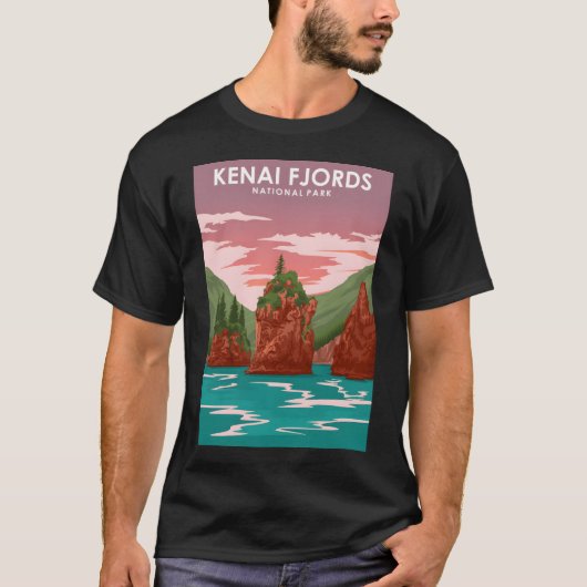 Kenai Fjords国立公園ヴィンテージ旅行ポスター Tシャツ (正面)