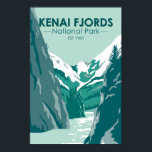 Kenai Fjords National Park Alaska Vintage  ポスター<br><div class="desc">Kenai Fjords vector artwork design. The park is an American national park that maintains the Harding Icefield,  its outflowing glaciers,  and coastal fjords and islands.</div>