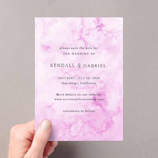 Kendallピンクのエレガントな結婚式の日付を保存 アクリル招待状 (インサイチュ (ポータブル))