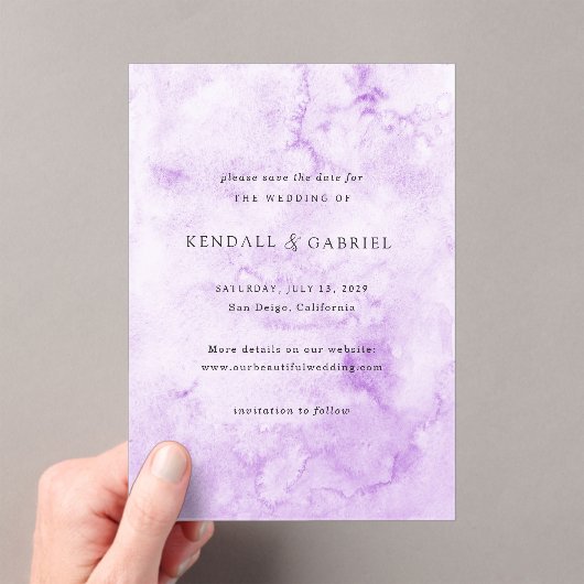 Kendall Purple Elegant Wedding Save the Date アクリル招待状 (インサイチュ (ポータブル))