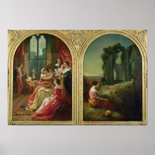 Kenilworth Castle -過去と現在， 1854 ポスター (正面)