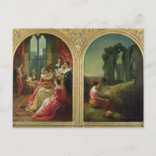 Kenilworth Castle -過去と現在， 1854 ポストカード (正面)