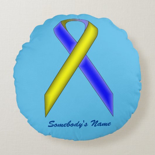 Kenneth Yoncichによるイエローブルー標準リボン ラウンドクッション (正面)