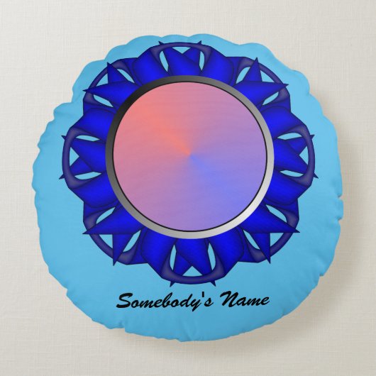 Kenneth Yoncichによるブルーディスクリボン ラウンドクッション (正面)