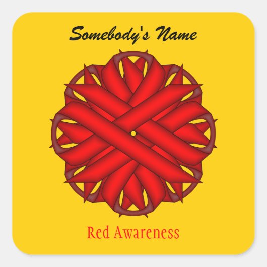 Kenneth Yoncichによるレッドフラワーリボン スクエアシール (正面)