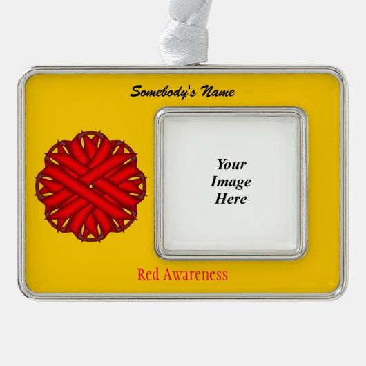 Kenneth YoncichによるレッドフラワーリボンTmpl (H-O) シルバープレートフレームオーナメント (正面)