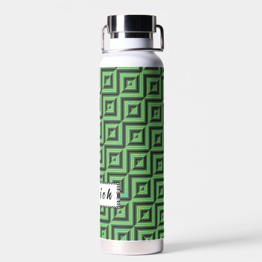 Kenneth Yoncichによる市松模様にグリーン&イエローチューブ ウォーターボトル (背面)