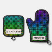 Kenneth Yoncich市松模様にによるツイスト 鍋つかみ&鍋敷きセット (正面)