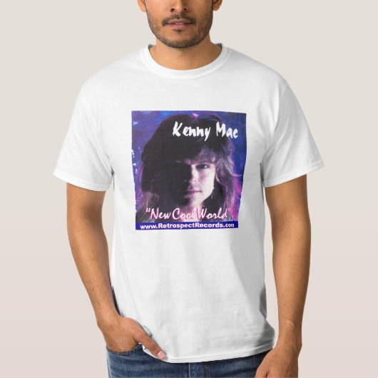 Kenny Macの"新しくクールな世界"のCDラベルの白のTシャツ Tシャツ (正面)