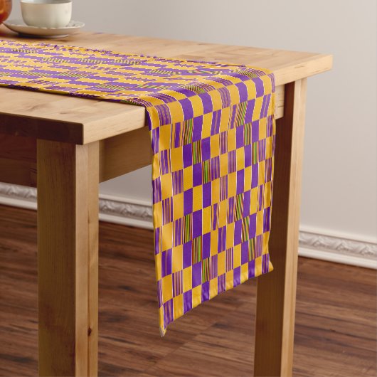 Kente Cloth Purple金ゴールド14" X 72"テーブルランナー ショートテーブルランナー (インサイチュ)