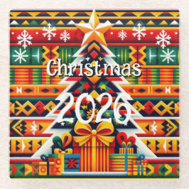 Kente Pattern Christmas 2026 Festive Glass Coaster ガラスコースター
