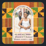 Kente Photo Custom Name WEDDING  スクエアシール<br><div class="desc">These elegant modern arch photo Wedding Thank You stickers—with African Ghanaian Kente cloth in the background—are designed to be the finishing touch to your special cultural wedding day. Perfect for African or cultural weddings, elegant dinners, and birthday brunches, these customizable Kente wedding stickers are ideal for celebrating weddings, anniversaries or...</div>