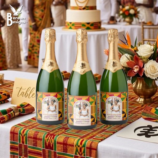 Kente Photo Custom Name WEDDING スパークリングワインラベル