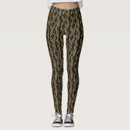 Kente Womens Fashion Black & Gold Leggings レギンス