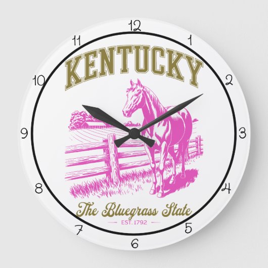 Kentucky Bluegrass State Horse ラージ壁時計 (正面)
