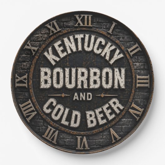 Kentucky Bourbon & Cold Beer Rustic Bar Decor  ペーパープレート (正面)
