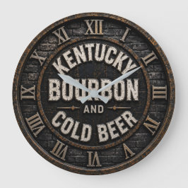 Kentucky Bourbon & Cold Beer Rustic Bar Decor ラージ壁時計