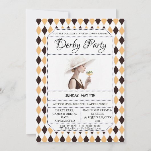 Kentucky Derby Hat Party Invitation Elegant Derby  招待状 (正面)
