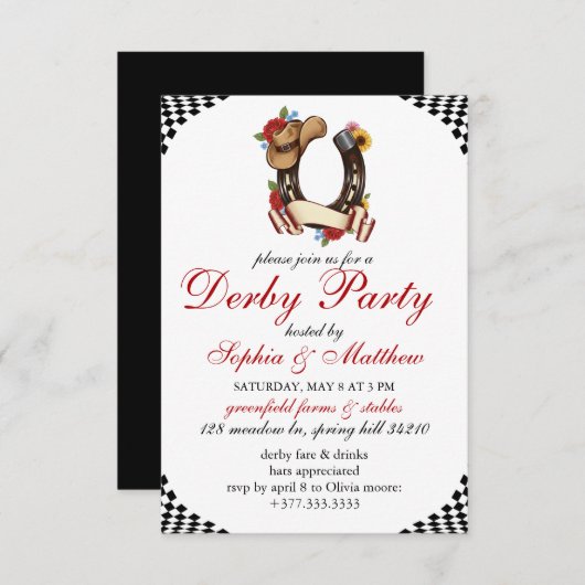 Kentucky Derby Horse Racing Themed Elegant Invite 招待状 (正面/裏面)