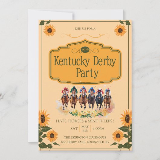 Kentucky Derby Party Invitation Horse Racing Derby 招待状 (正面)