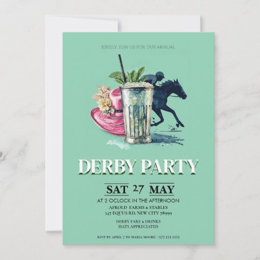 Kentucky Derby Party Invitation Mint Julep Derby H 招待状 (正面)