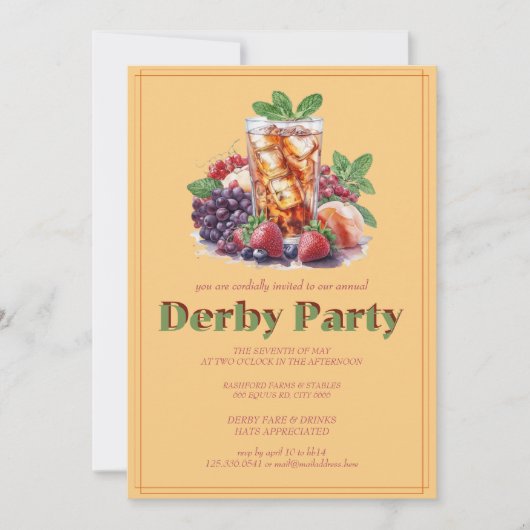 Kentucky Derby Party Invitation Mint Julep Drink H 招待状 (正面)
