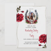 Kentucky Derby Party Invitation Roses Horseshoe Ho 招待状 (正面/裏面)